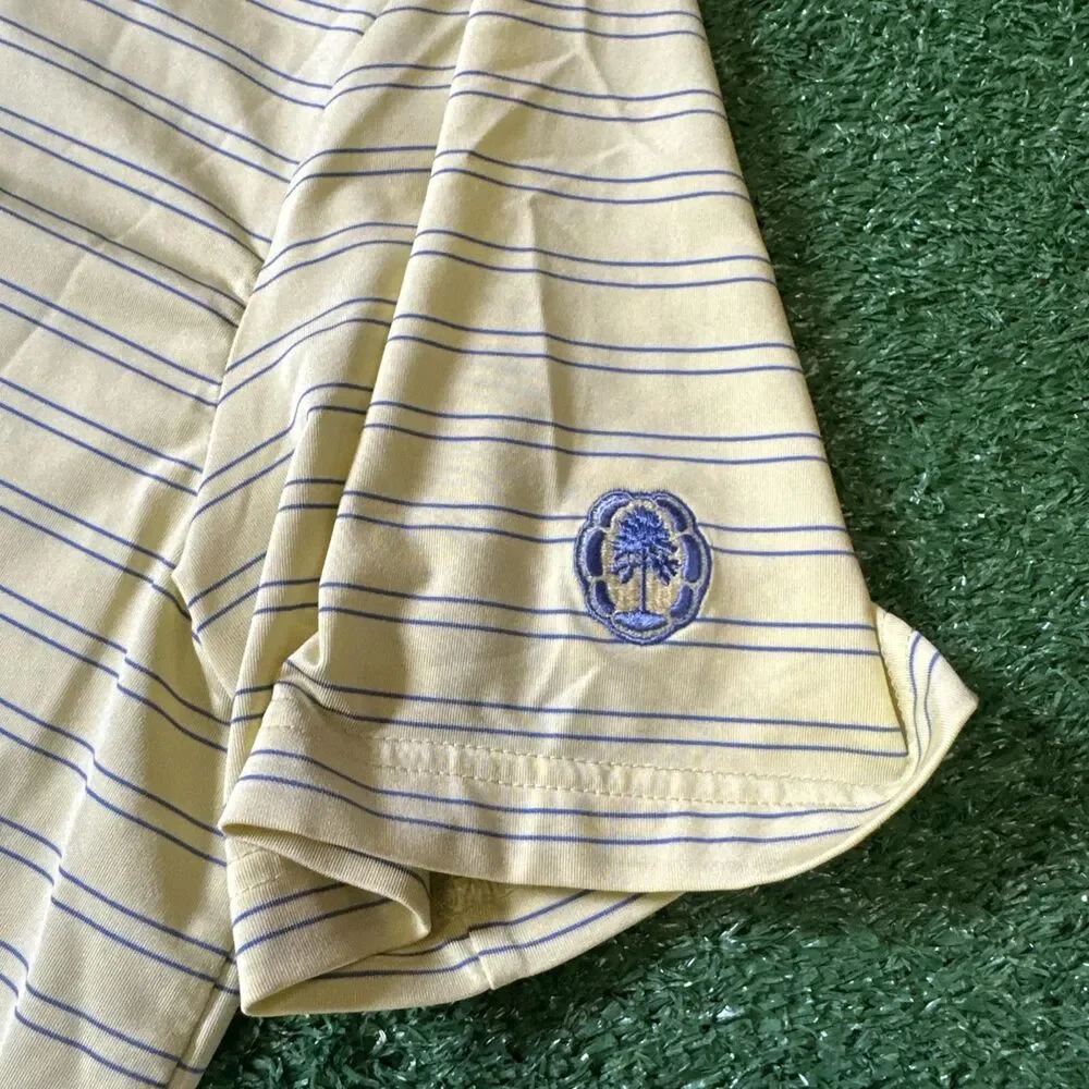 RLX Ralph Lauren Athletic Polo Shirt Men’s Large Yellow Blue Striped Stretch Fit